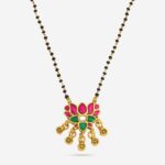 Antique Lotus Motif Mangalsutra with Ruby and Green Accents