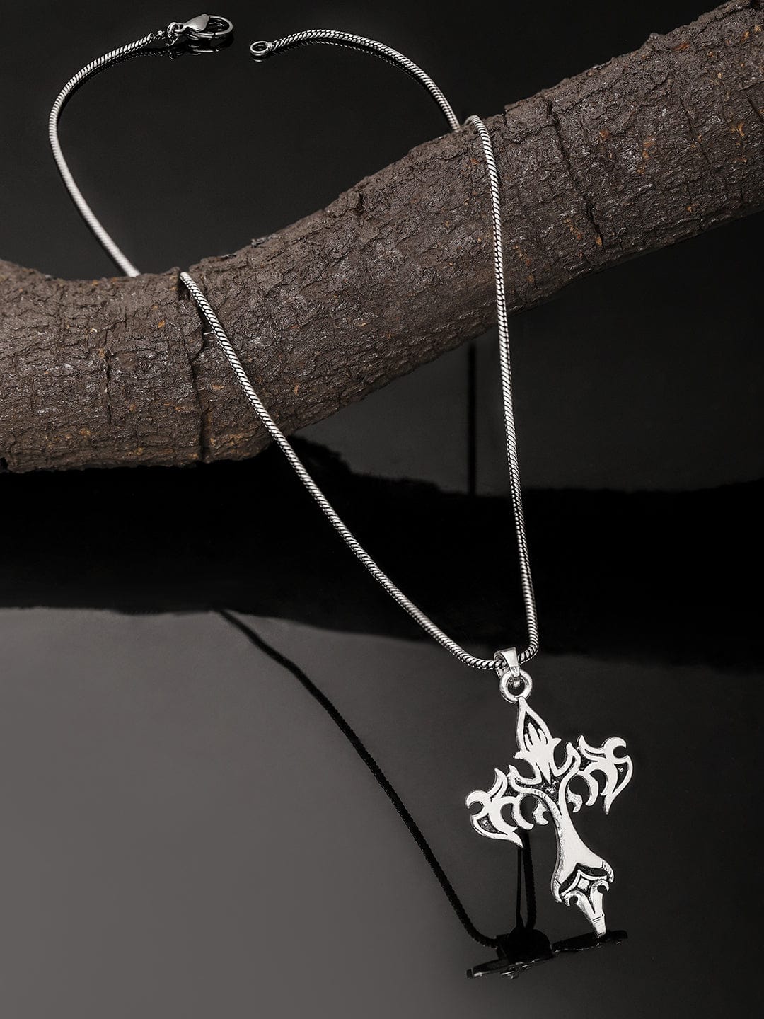 roadster-men-silver-toned-polished-tribal-cross-pendant-with-chain-chain-neck