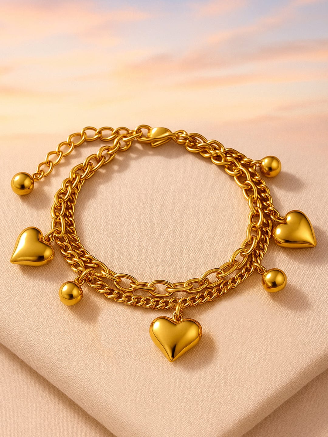 rubans-18k-gold-plated-stainless-steel-tarnishfree-waterproof-heart-beads-charm-bracelet-bracelet-1171017359