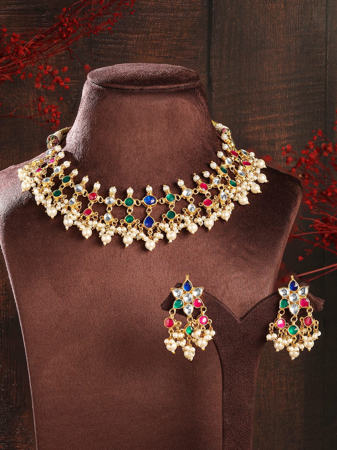 rubans-22k-gold-plated-multicolor-stone-studded-choker-necklace-set-with- (1)