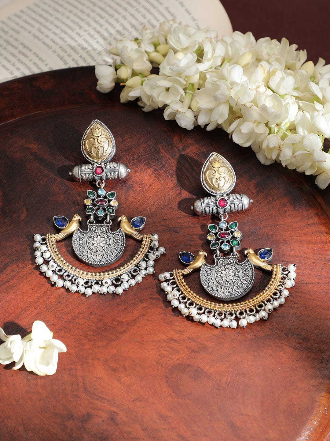 rubans-handcrafted-dual-tone-oxidised-silver-gold-plated-bird-motif-chandbali