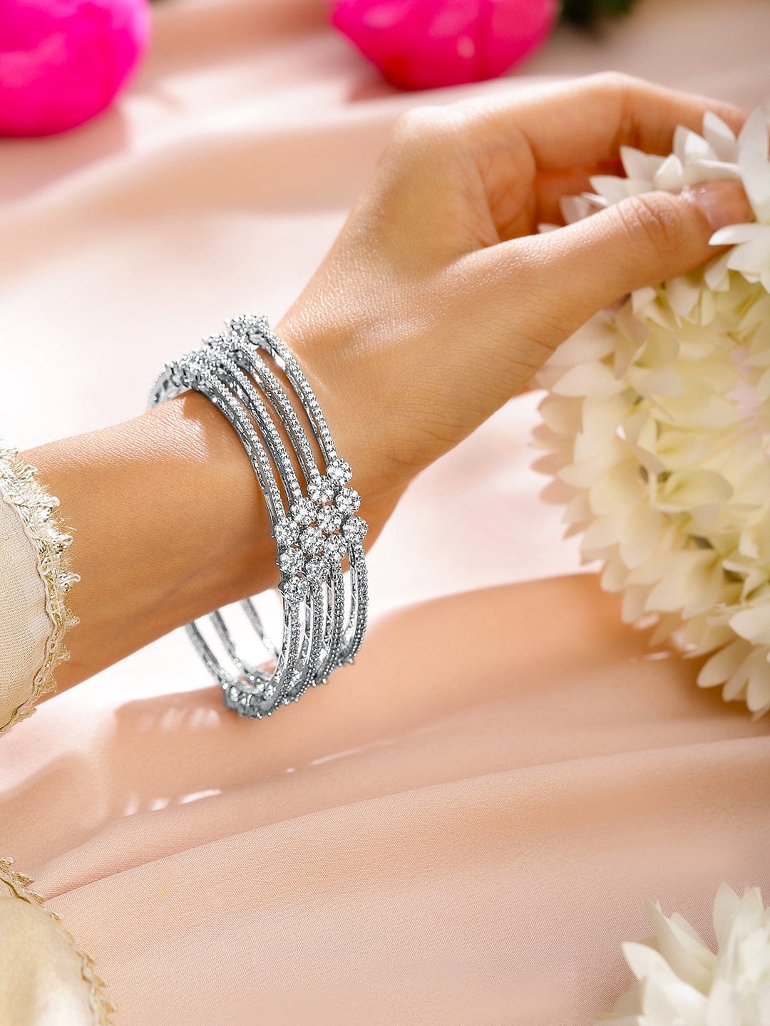 rubans-set-of-4-rhodium-plated-white-cubic-zirconia-floral-design-handcrafted-premium-bangles-for-women-bangles-bracelets-1156752687