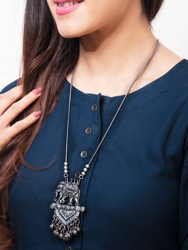 rubans-silver-oxidised-handcrafted-elephant-pendant-necklace-chain-necklaces-